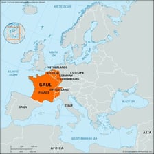 Map showing ancient Gaul in the region of modern France
