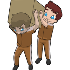One person helping another carry boxes