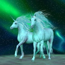 An illustration of a unicorn, a horse-like creature with one horn