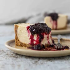 A slice of chilled no-bake cheesecake