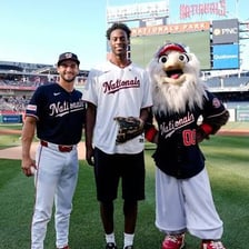 Washington Nationals players on a baseball field