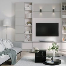 A television set placed in a typical living room.