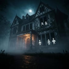 A dark, eerie-looking house at night.