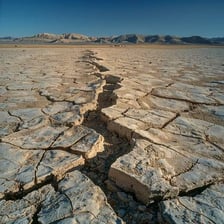 A parched desert landscape with cracked ground