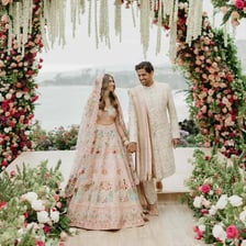 A newly married couple at a wedding ceremony.