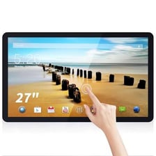 A portable tablet computer with its touchscreen visible.