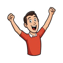 A person cheering with raised arms