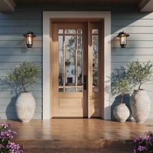A pair of doors serving as a side entrance to a building.