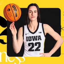 Caitlin Clark playing basketball for the Iowa Hawkeyes