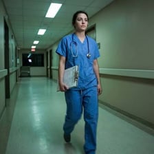 A medical intern wearing a hospital identification badge.