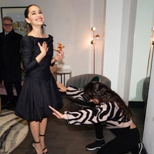 An excited fan meeting a celebrity.