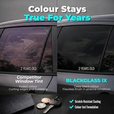 A vehicle with darkened tinted windows