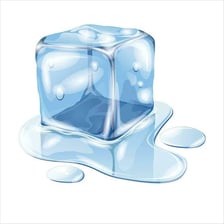 Ice changing from a solid into liquid water as it melts.