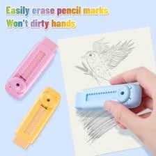 A hand using an eraser to remove a pencil mark.