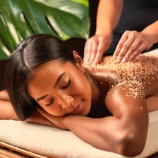 A spa treatment involving a body scrub
