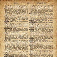 A dictionary page showing multiple words in alphabetical entries