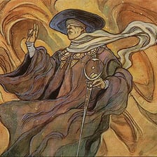 An artistic depiction of a prophetic oracle receiving a vision.