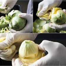 An artichoke cut open to reveal its edible heart