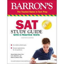 A student studying with an SAT preparation book.