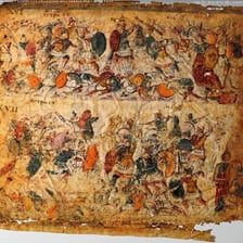 An illustrated page from an ancient Greek manuscript of the Iliad