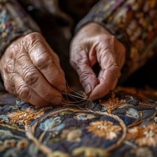 A craftsperson carefully working with a small tool.