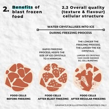 Food being rapidly frozen in an industrial flash-freezing process