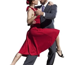 A pair performing a ballroom tango.
