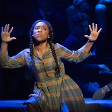 Actors performing a scene on a theater stage
