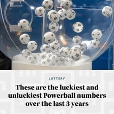 Numbered lottery balls associated with a Powerball drawing