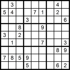 A Sudoku puzzle using digits from one through nine