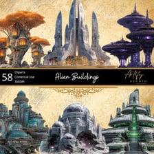 A science-fiction illustration of extraterrestrials working on a flying saucer