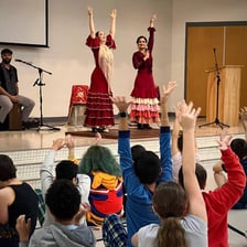 A flamenco dancer performing before an enthusiastic audience.