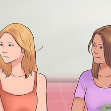 One person looking fixedly at another in an uncomfortable social interaction.