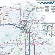 A transit map showing multiple bus routes