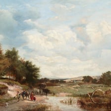 A traveler walking along a path