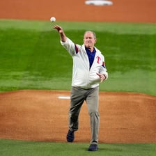An illustration combining George W. Bush with baseball imagery.