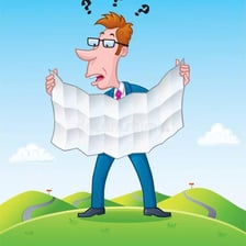 A person appearing confused while studying a map.