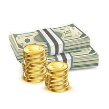 A substantial amount of money shown as bills and coins