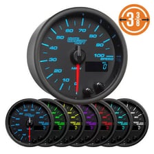 A car speedometer displaying speed in miles per hour.
