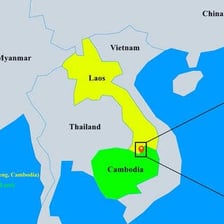A map showing Laos bordering Cambodia.