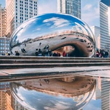 Reflective Cloud Gate sculpture, known as the Bean, in Chicago
