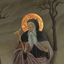 A religious artwork depicting figures with glowing rings around their heads