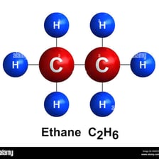 An illustration of ethane molecules in a laboratory-gas context.