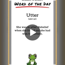 A dictionary-style educational image illustrating utter as meaning complete or absolute.