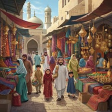 Colorful covered bazaar filled with market stalls