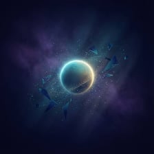 A spherical planet glowing against a star-filled background.