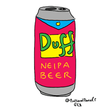 Moe's Tavern from The Simpsons with Homer Simpson drinking Duff beer