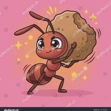 An ant carrying a crumb across the ground.
