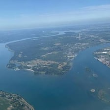 An aerial view of the Lake Erie shoreline.