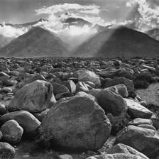 A black-and-white landscape photograph by Ansel Adams
